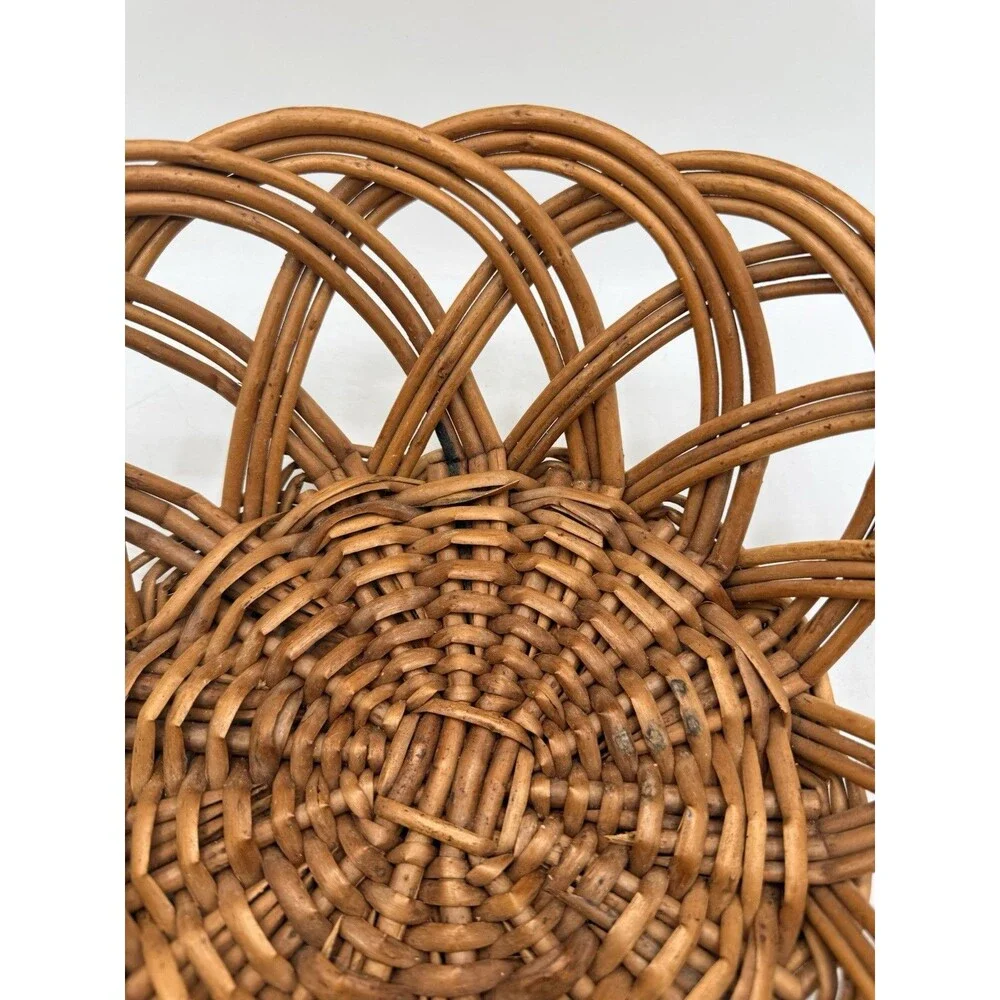 VTG Large 12” Round Basket Rattan Wicker Natural Brown Country Farmhouse